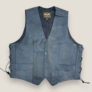 Genuine Leather Men’s Black Motorcycle Vest Size: 50